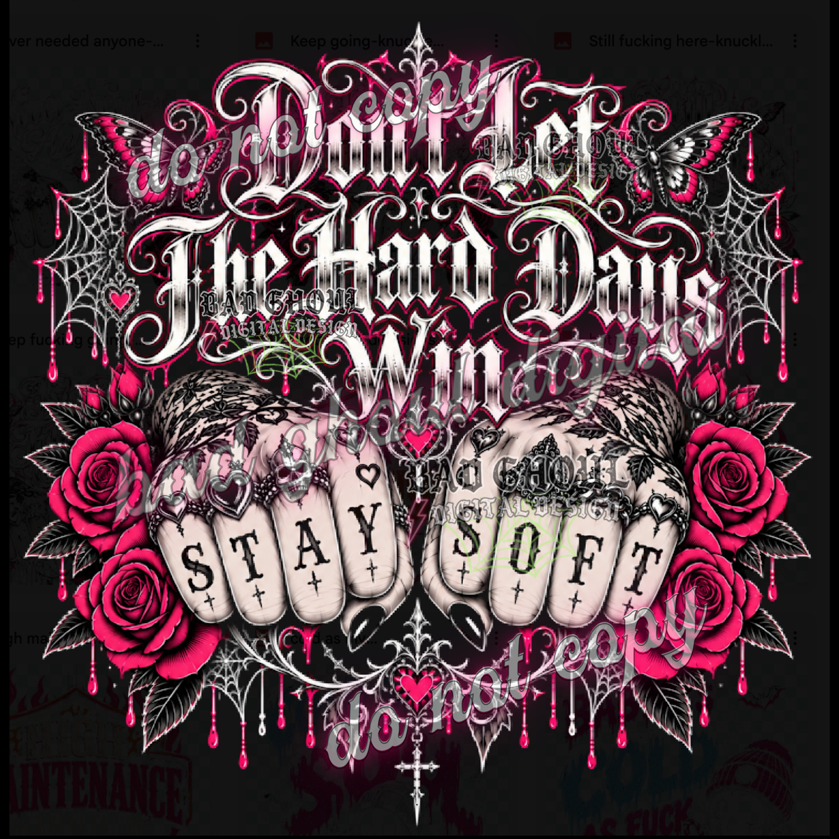 Don't let the hard days win | Knuckle Tattoos| PNG DOWNLOAD BLACK FAB ONLY