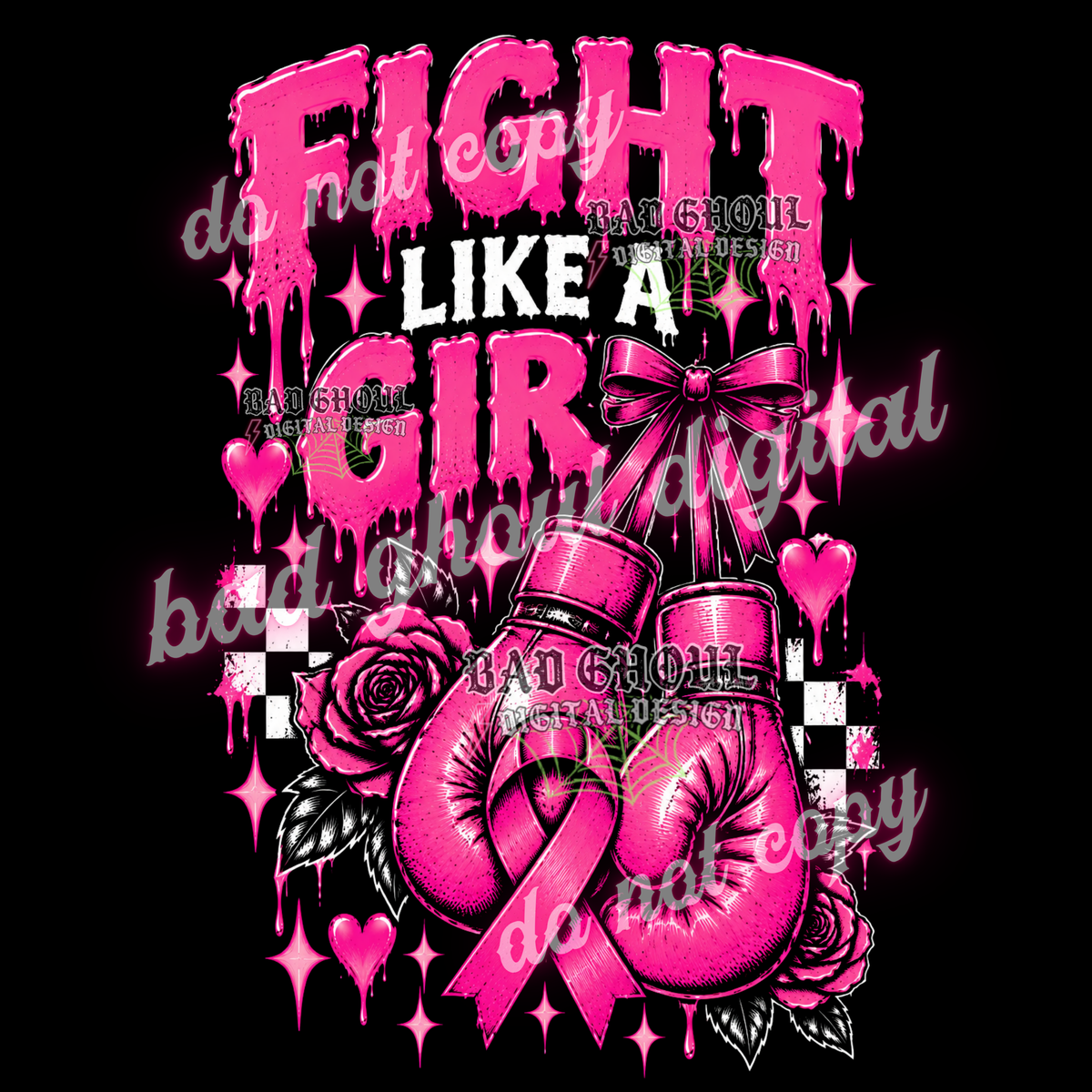 Fight like a girl | Breast Cancer Awareness | PNG DOWNLOAD BLACK FAB ONLY