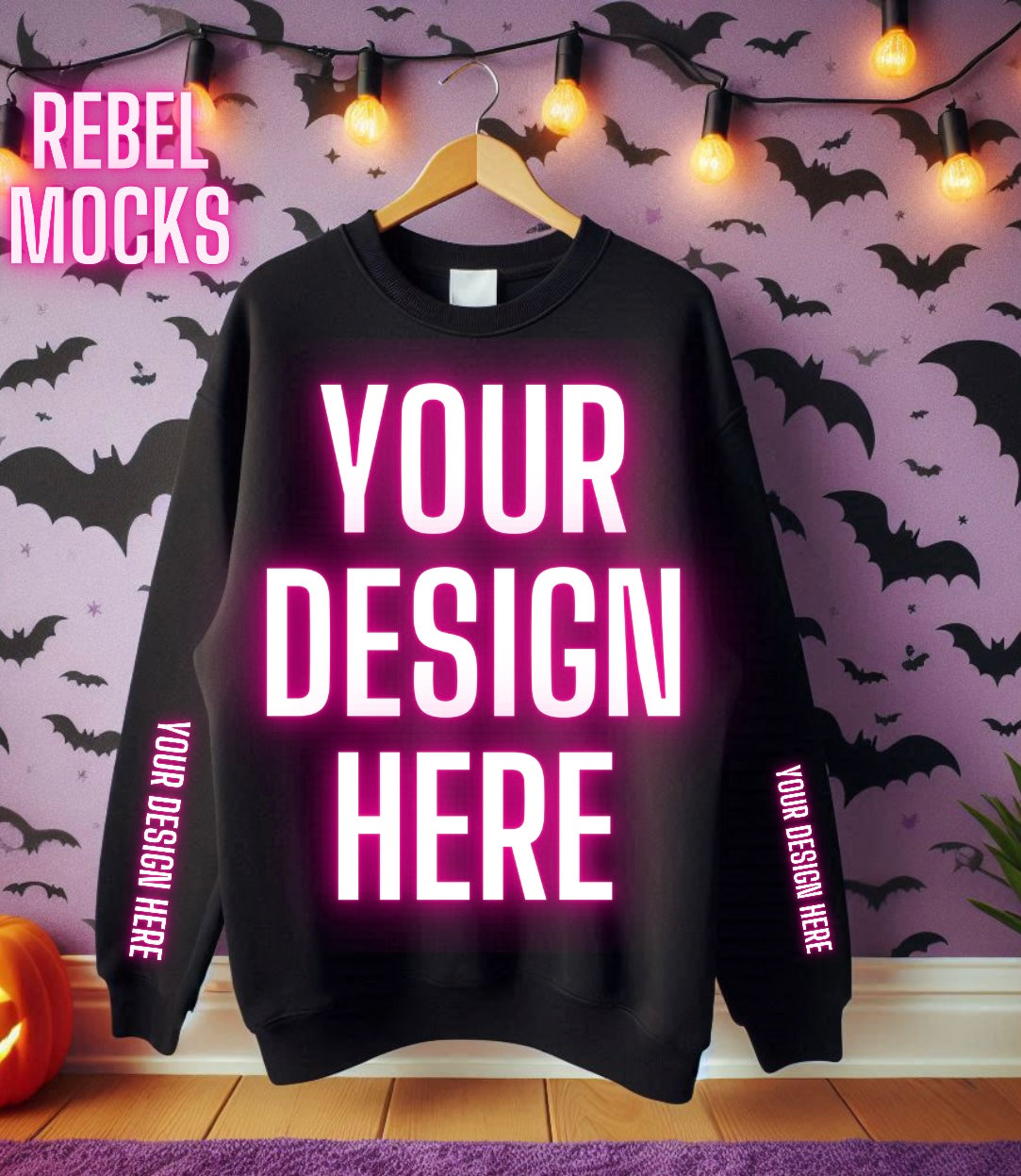 Black Crew Neck Mock Up Trendy Edgy Spooky  Vibes Flat Lay