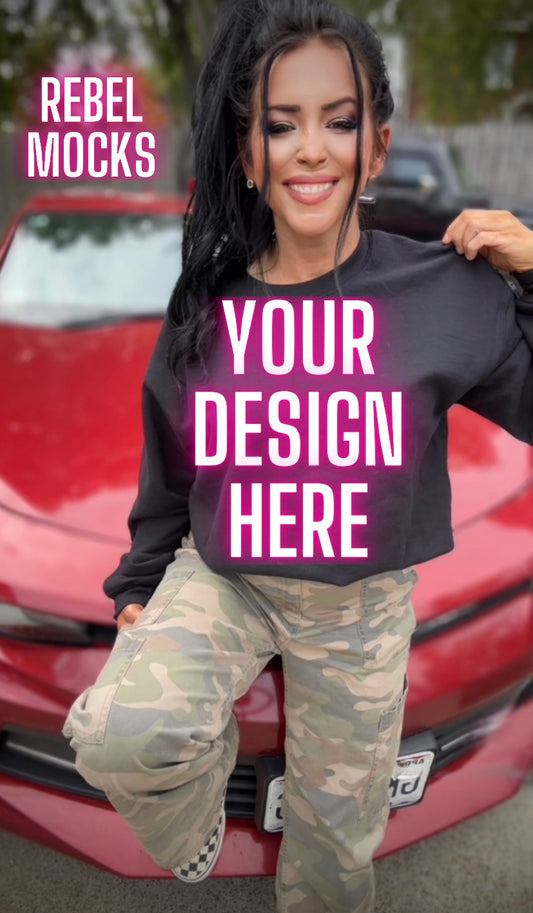 Black Crew Neck Sweatshirt Model Mock Up Edgy Vibes