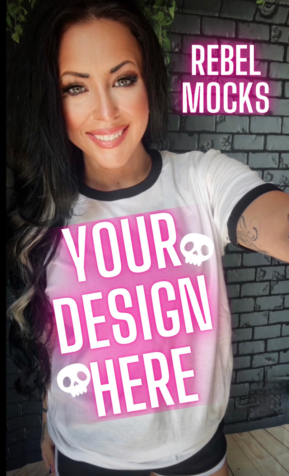 Black and white Ringer Tee Model Mock Edgy alt Vibes Mock Up