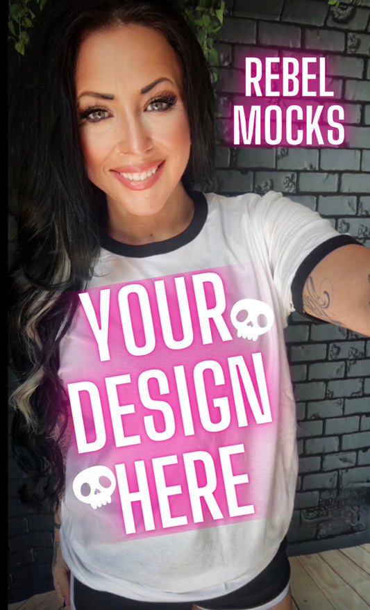 Black and white Ringer Tee Model Mock Edgy alt Vibes Mock Up