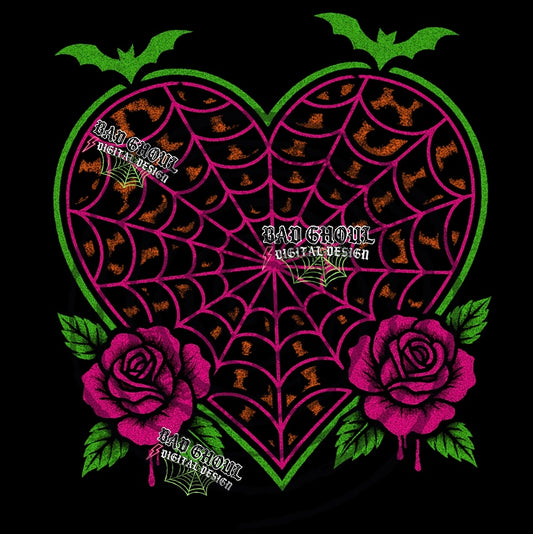 Neon Heart PNG DOWNLOAD black fabric only