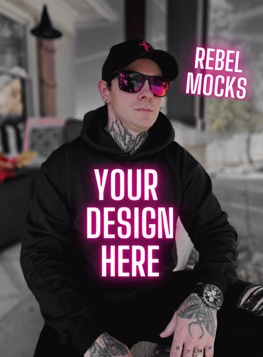 Mens Alt Style Black Hoodie Model Mock Up