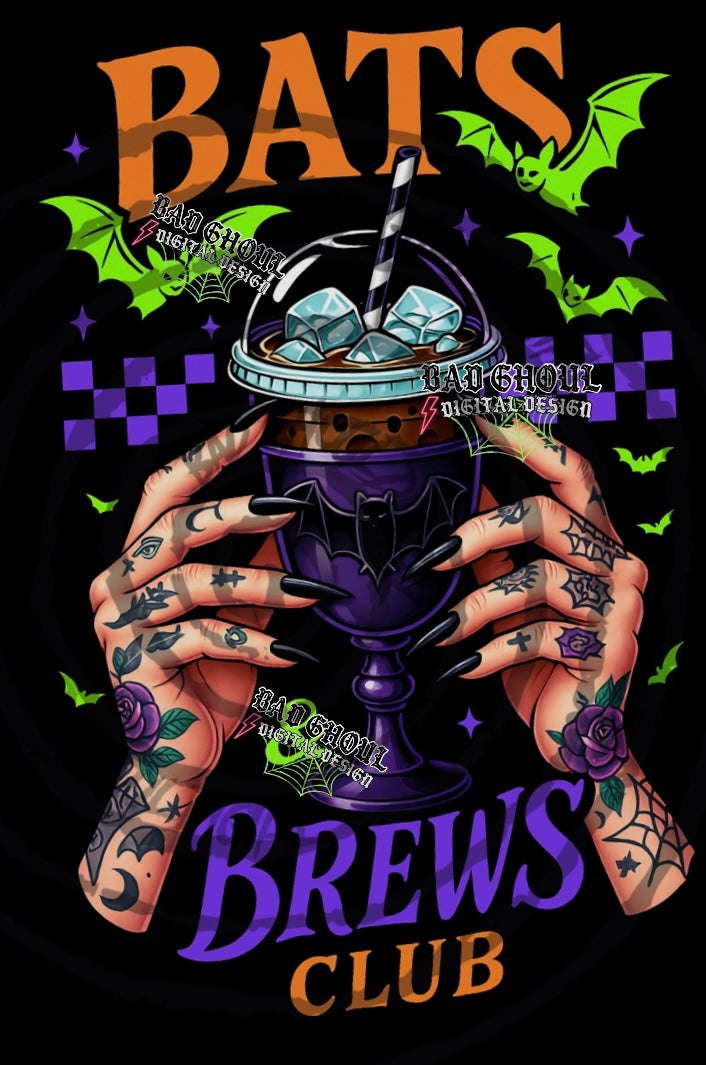 Bats and Brews PNG DOWNLOAD black fabric only