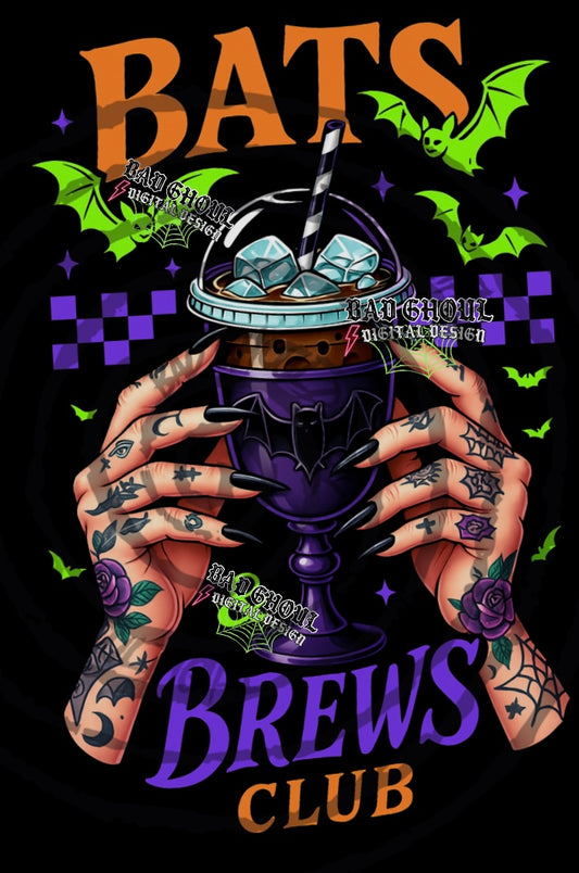Bats and Brews PNG DOWNLOAD black fabric only