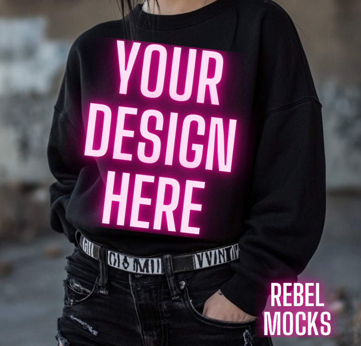 Black Crew Neck Sweatshirt Alternative Model Mock Up