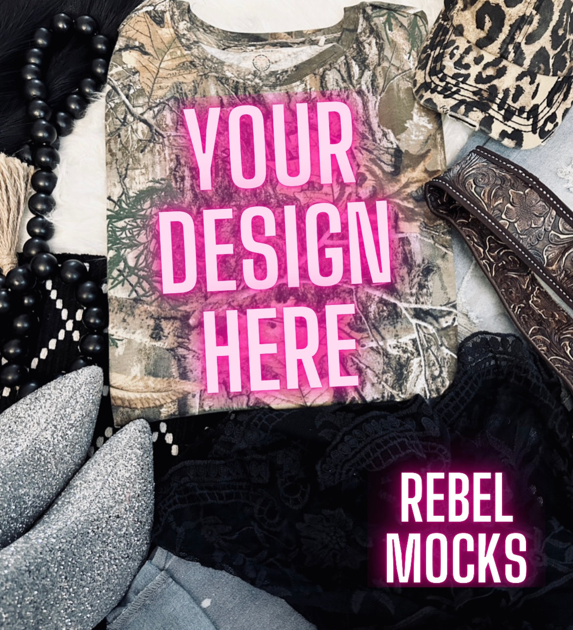 Leafy Camo Tee Flat Lay Mock Up