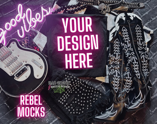 Black Tee Flat Lay Trendy Mock Up EDGY