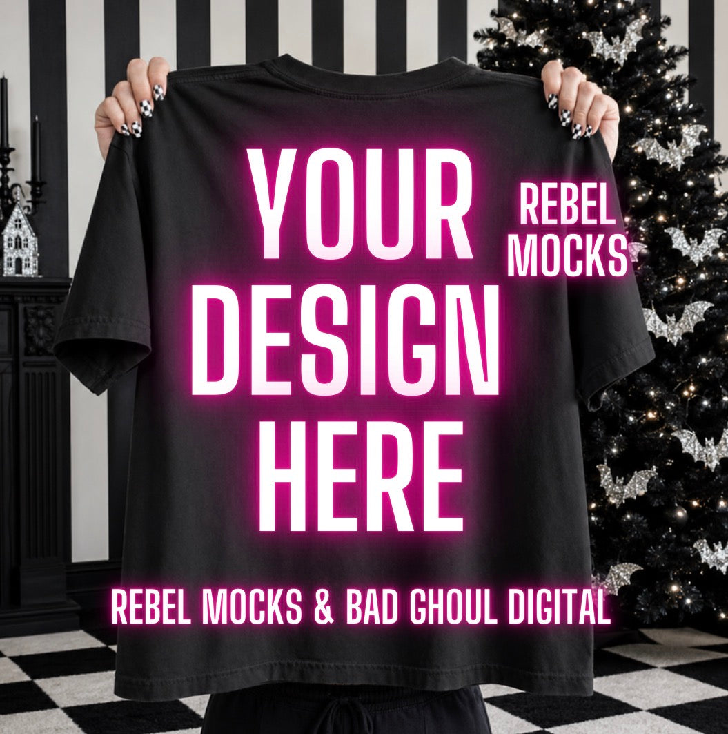 Black Tee Back|Edgy Holiday Alternative Mock Up