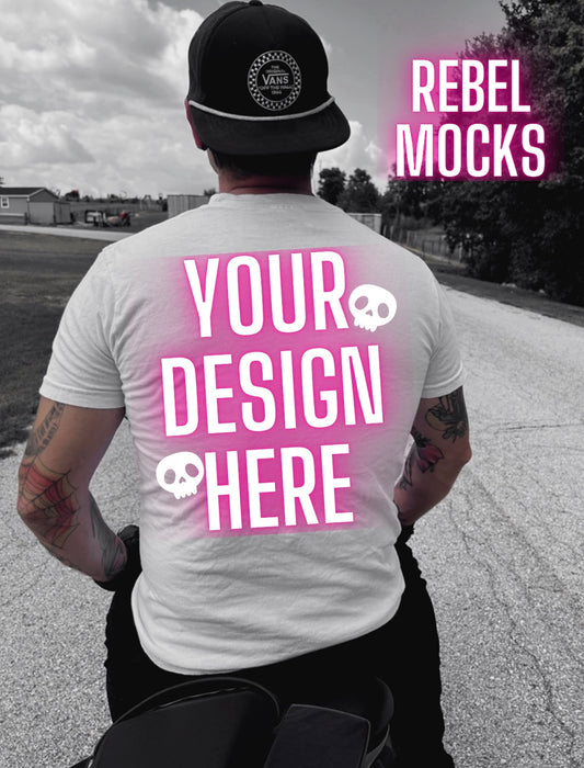 MOTO Mens White Tee Edgy Trendy Mock Up