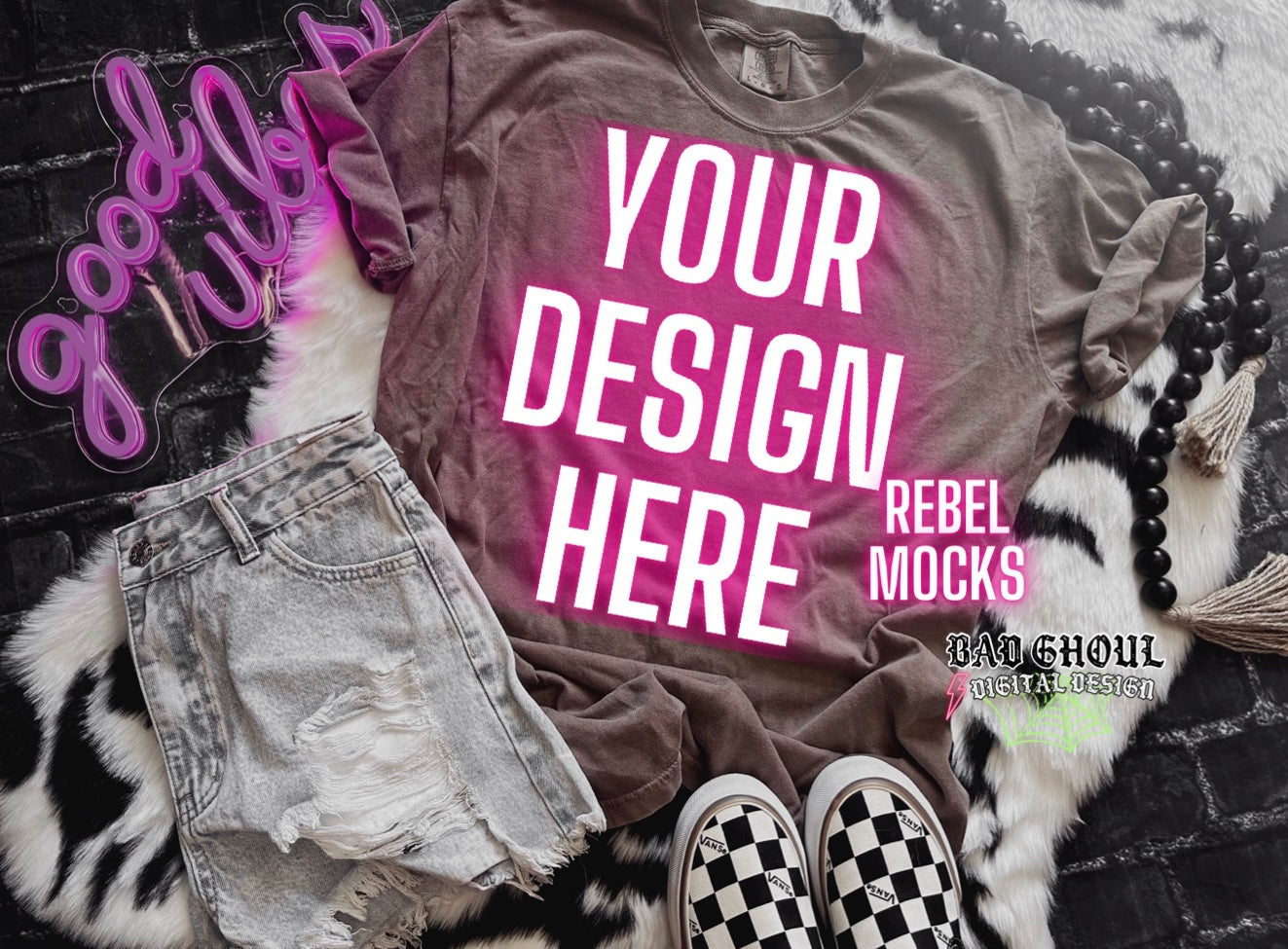 Flat Lay CC Espresso tee Mock Up Trendy Edgy Vibes