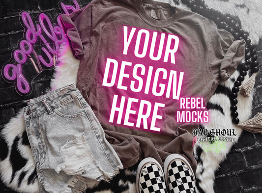 Flat Lay CC Espresso tee Mock Up Trendy Edgy Vibes