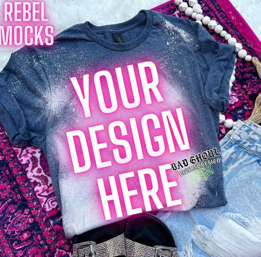 Dark Heather Bleach Tee TRENDING Flat Lay Mock up