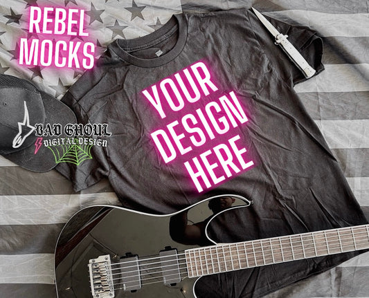 Black Tee Mens Flat Lay Mock Up