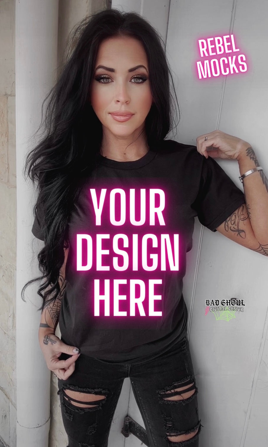 Black Tee Model Mock up IRL Alternative Edgy