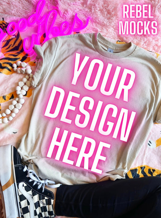 Sand Trendy Flat Lay Tee  Mock Up