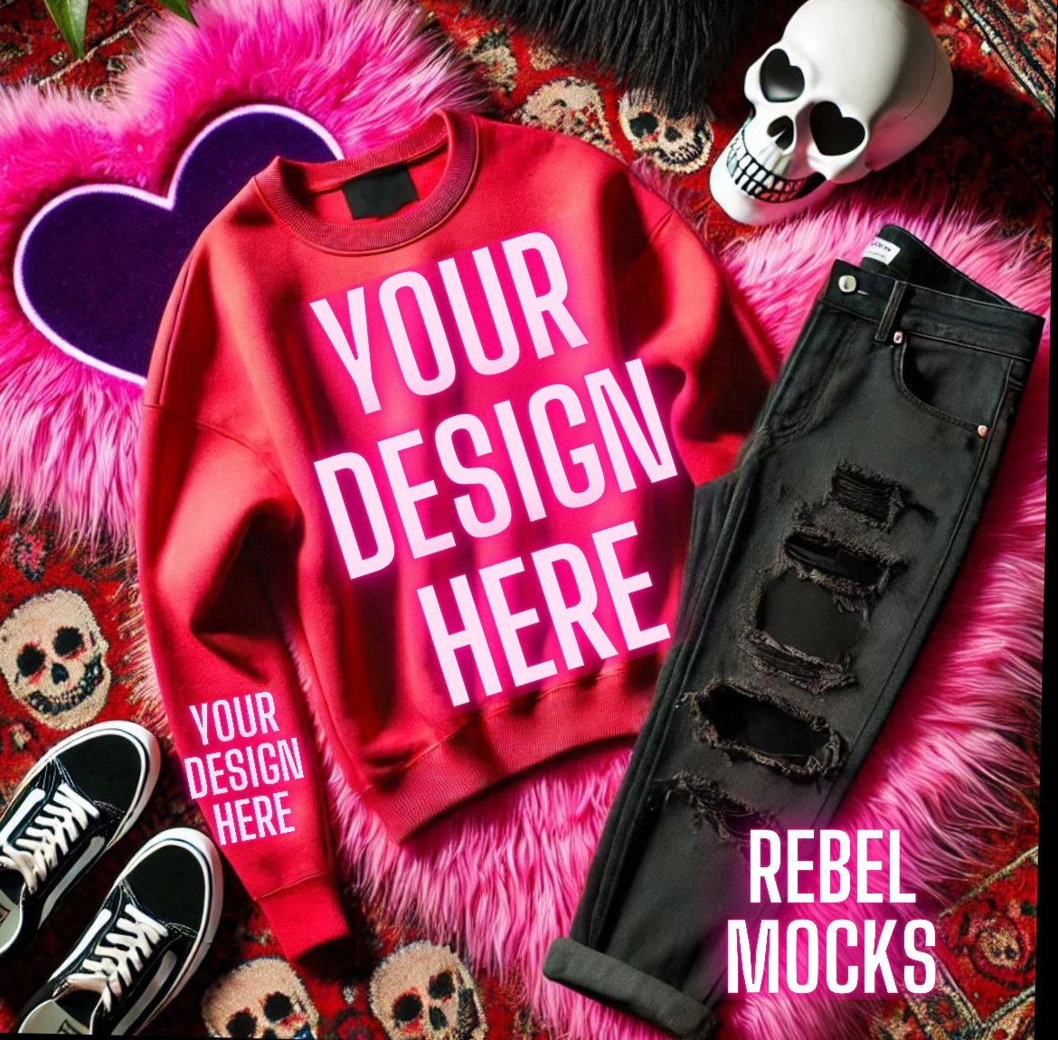 Red Crew Neck Sweatshirt Alternative Flat Lay Mock Up