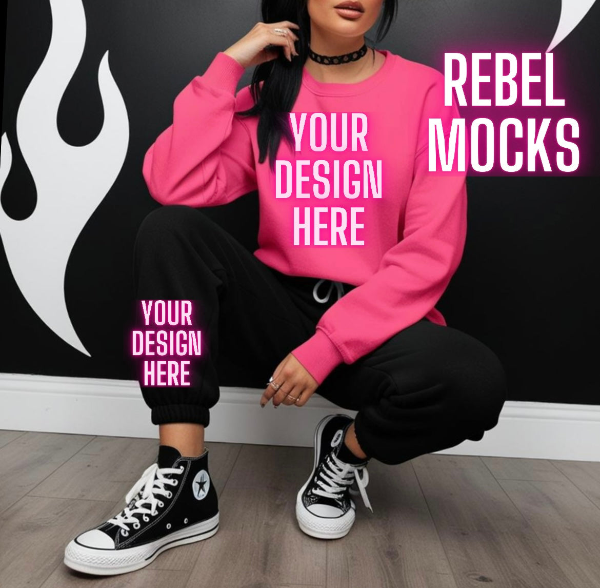 Neon Pink Sweat Set Sweatshirt & Jogger Edgy Trendy Model Mock Up