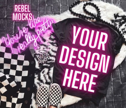 Black Tee Flat Lay Back Mock Up Trendy Edgy Vibes