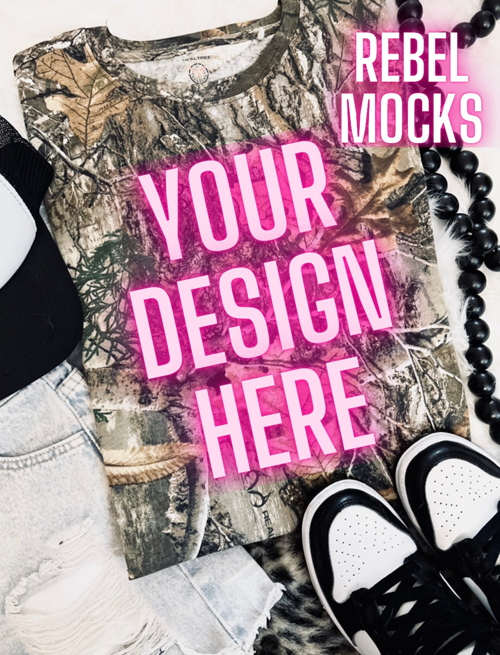 Leafy Camo Tee Flat Lay Mock Up