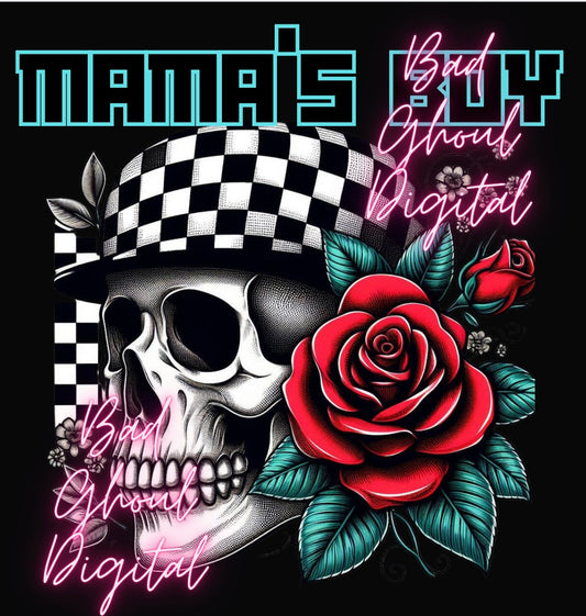 Mamas Boy Checkered Skull Download PNG sub and DTF friendly