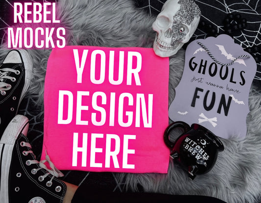 Neon Pink Tee Shirt Mock Up Flat Lay