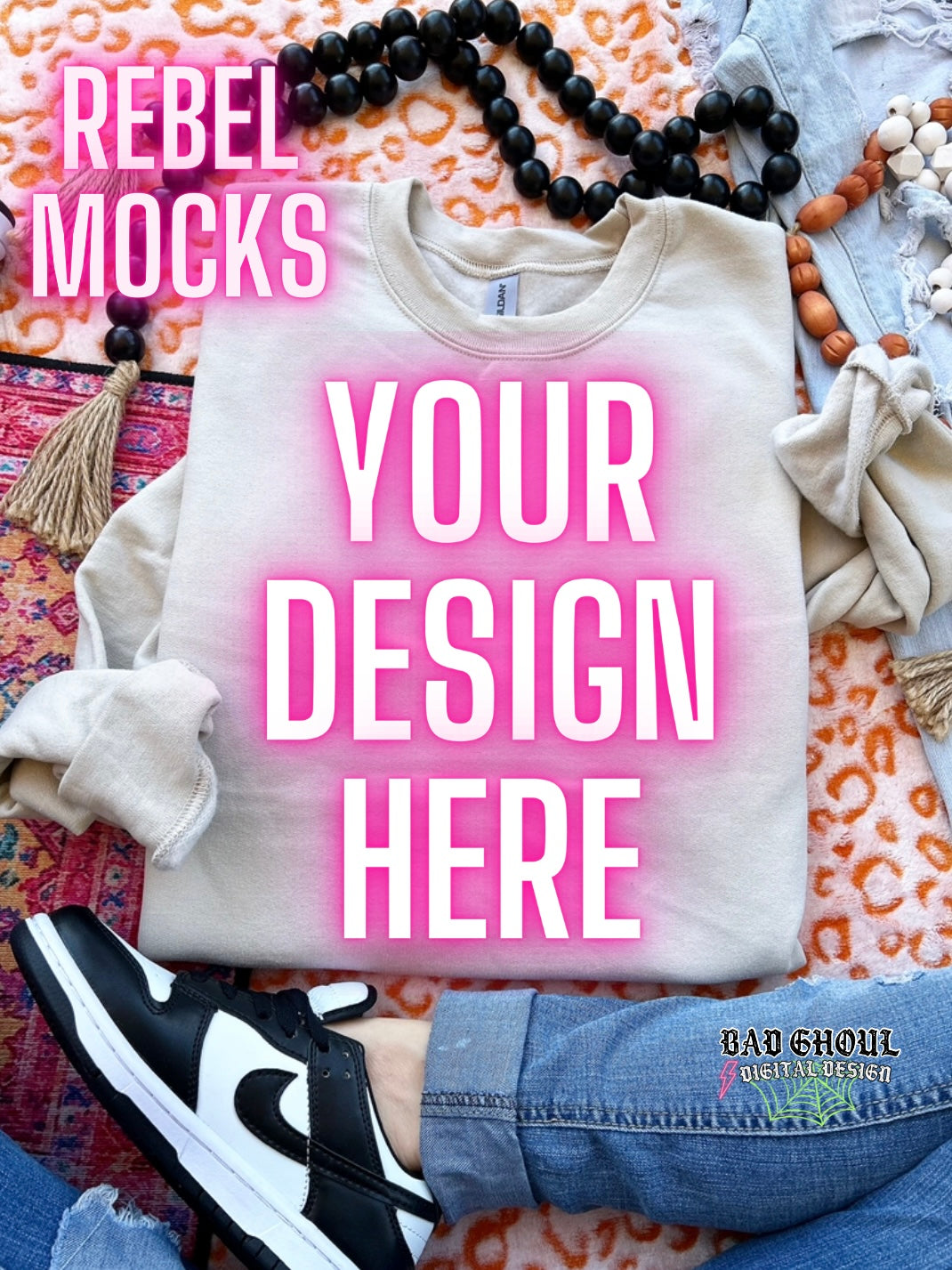 Sand Crewneck Sweatshirt Boho Vibes TRENDING Flat Lay Mock up