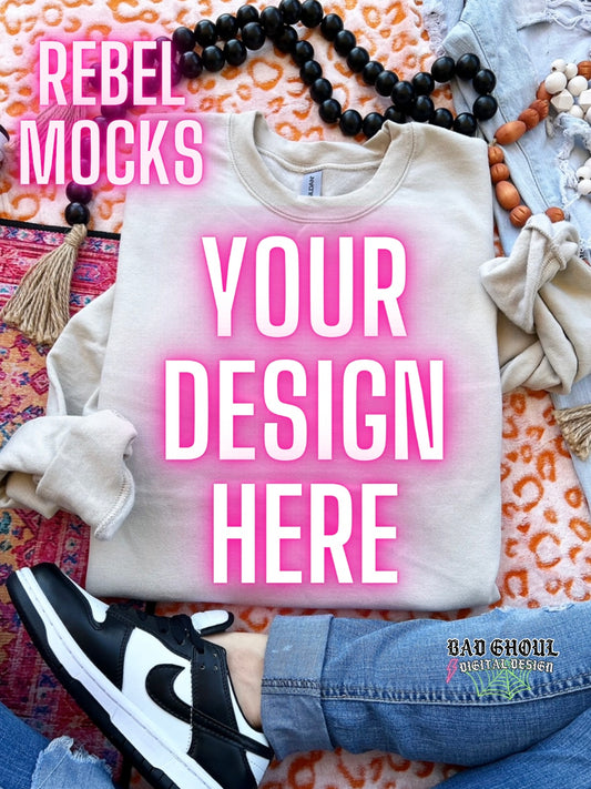 Sand Crewneck Sweatshirt Boho Vibes TRENDING Flat Lay Mock up