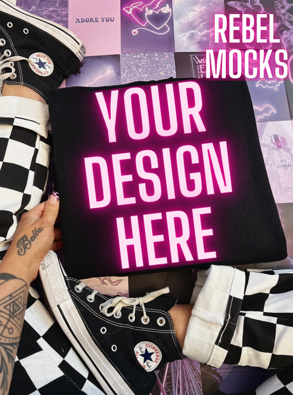 Edgy Aesthetic Black Flat Lay Trendy Mock Up