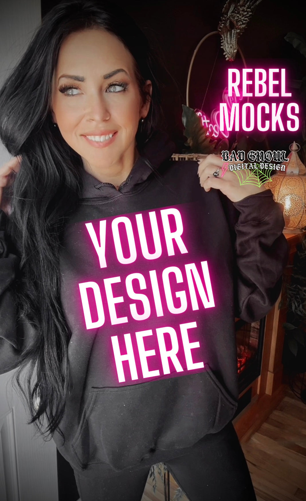 Black Hoodie Trendy Model Mock Up