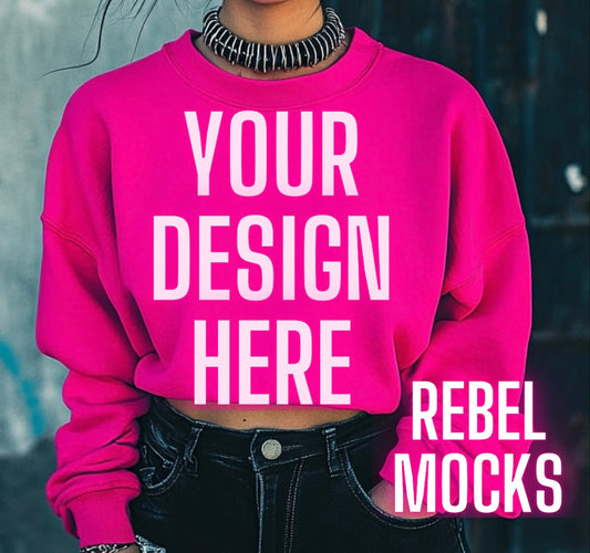 Heliconia Pink Crew Neck Sweatshirt Alternative Model Mock Up