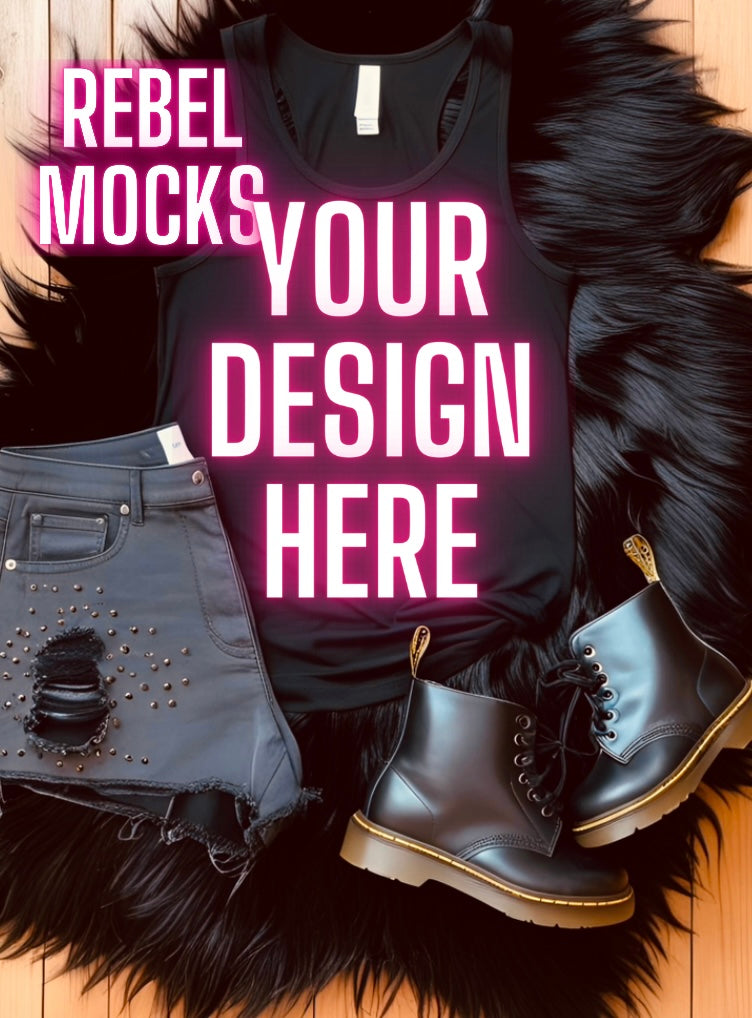 Black Tank Flat Lay Bundle Alternative Edgy 7 Mocks