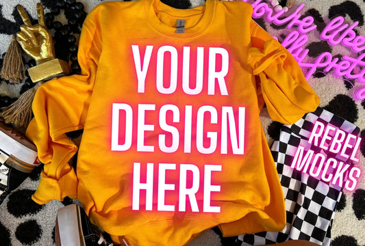 Gildan Gold Crew Neck Flat Lay Mock Up TRENDING