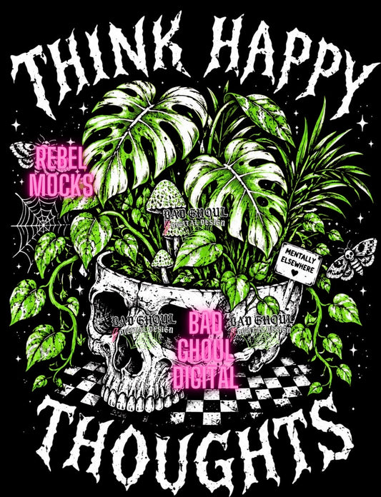 Think Happy Thoughts| Black Fabric|PNG DOWNLOAD