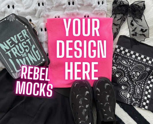Neon PINK Tee Edgy Alt Flat Lay Mock up