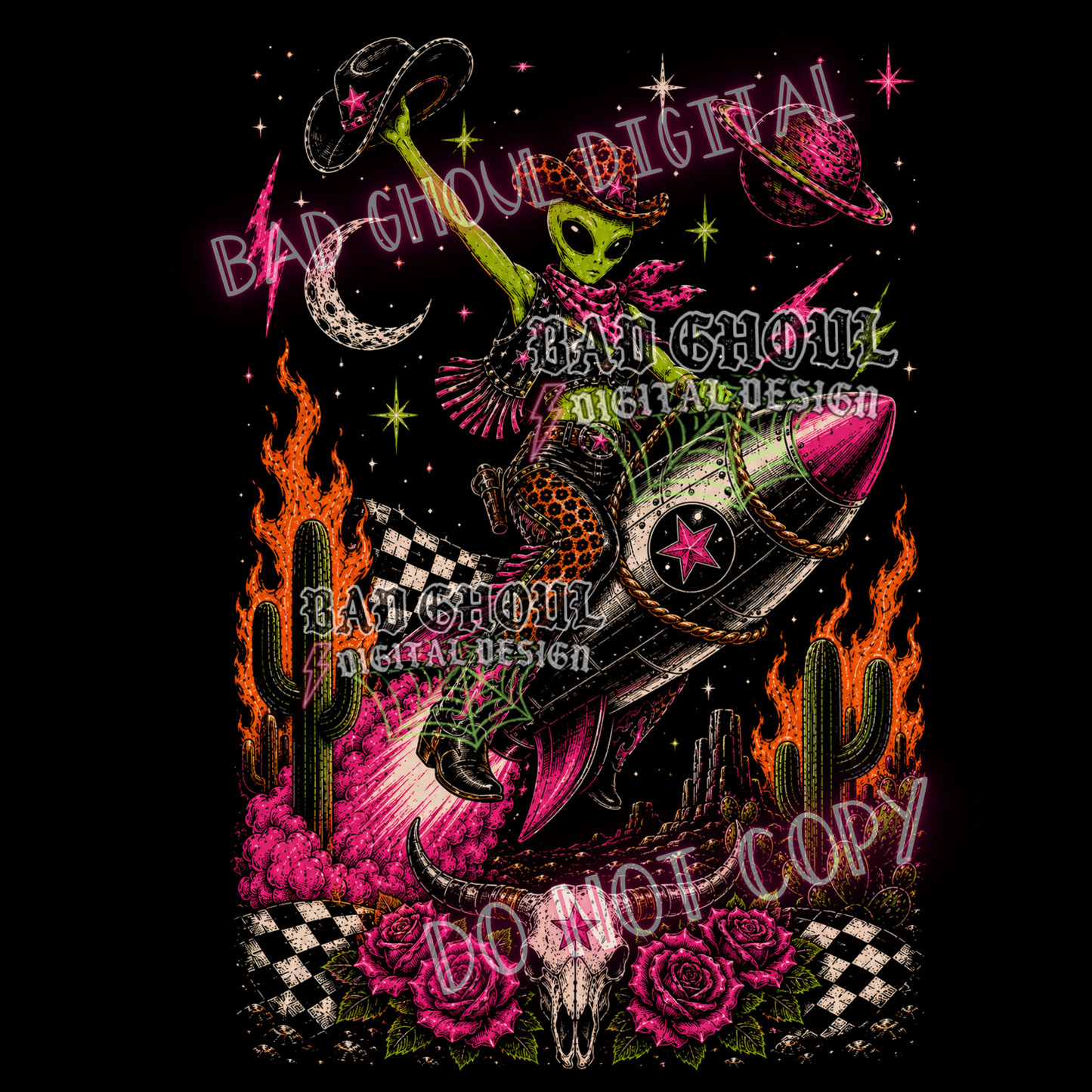 Giddy Up | Alien Cowboy | PNG DOWNLOAD BLACK FAB ONLY