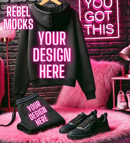 Black Hoodie Trendy Flat Lay Mock Up