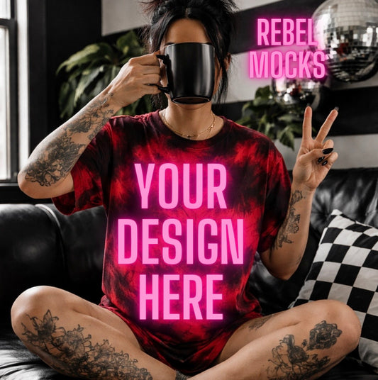 Red & Black Tie Dye Tee|Edgy Alternative Mock Up
