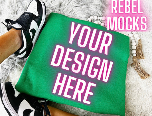 Kelly Green Crew Neck Sweatshirt Gildan Trendy Mock Up Flat Lay