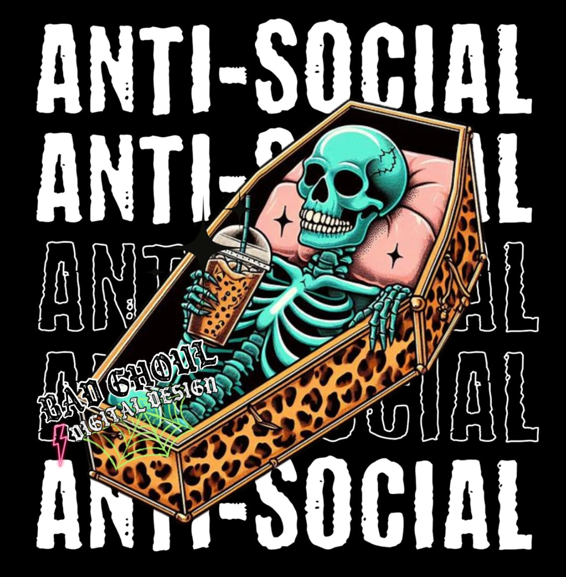 Anti Social PNG Download black & White
