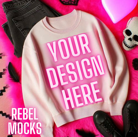 Blush Pink Crew Neck Sweatshirt Alternative Flat Lay Mock Up