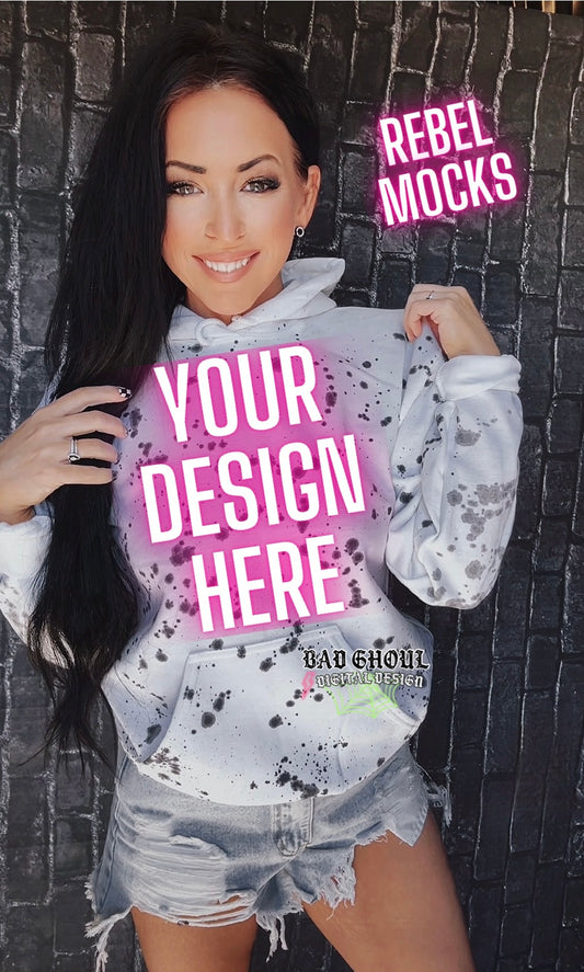 Model Mock splatter Hoodie Mock Up Trendy Edgy Vibes