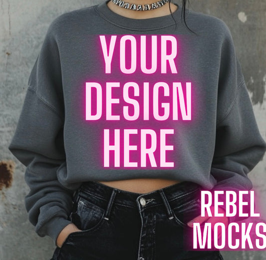 Charcoal Crew Neck Sweatshirt Alternative Model Mock Up