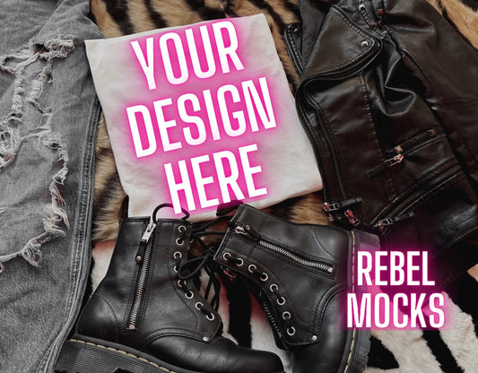 White Tee Mock Up Trendy Grungy Edgy Vibes Flat Lay Mock Up