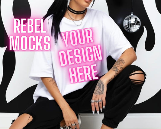 White Tee & Jogger Edgy Trendy Model Mock Up
