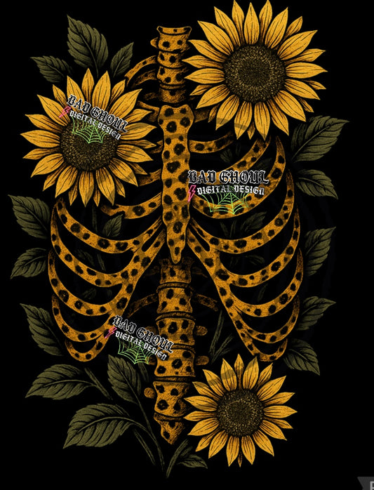 Sunflower ribs PNG DOWNLOAD Black Fabric Only