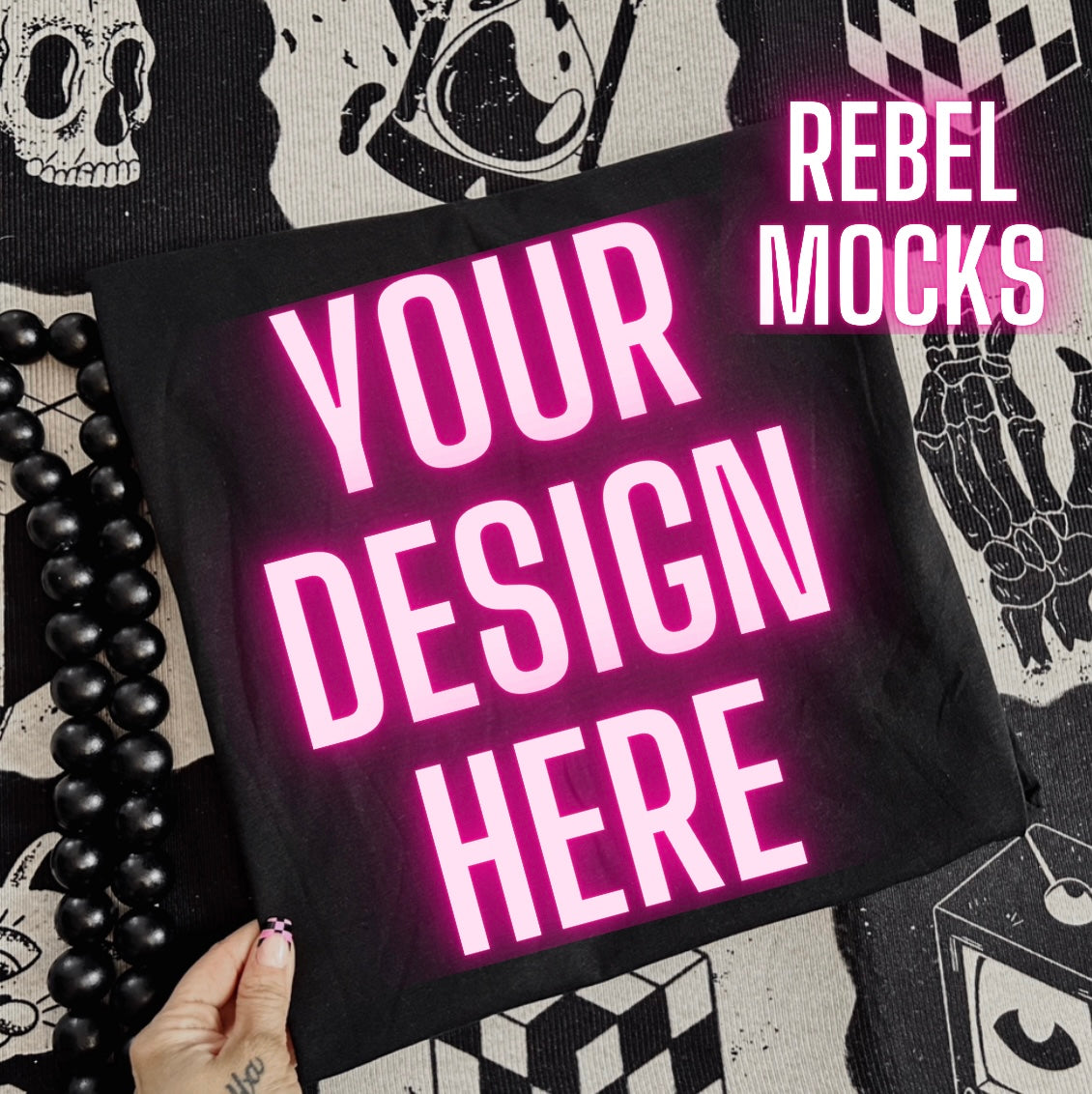 Black Edgy Alt Trendy Mock Up Flat Lay