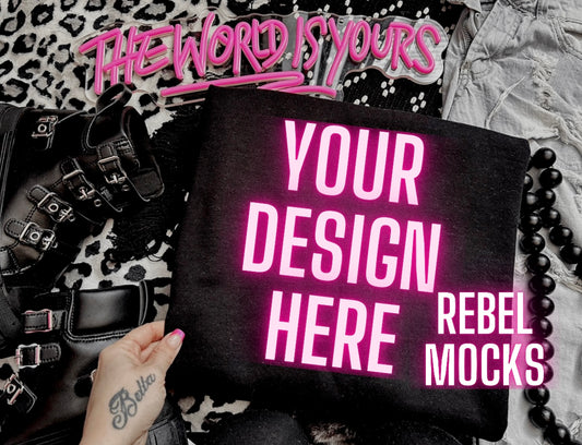 Black Edgy Alt Trendy Mock Up flat Lay