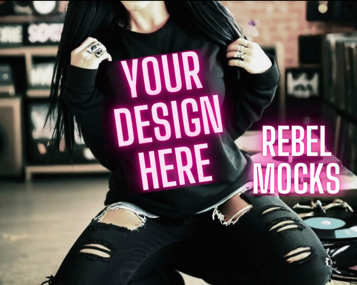 Black Crew Neck Sweatshirt Edgy Alt Trendy Model Mock Up